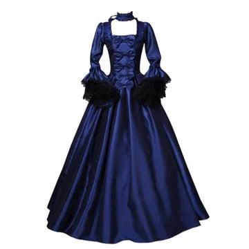 Women Medieval Palace Court Princess Dress Elegant Ball Gown Square Collar Lace  Renaissan Punk Halloween Cosplay Costume