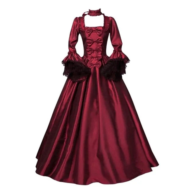 Women Medieval Palace Court Princess Dress Elegant Ball Gown Square Collar Lace  Renaissan Punk Halloween Cosplay Costume