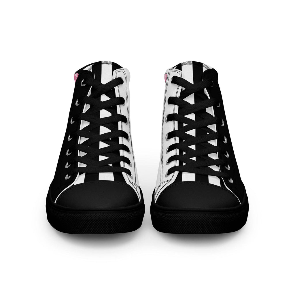 Black and White Girly Skull with Pink Bow Women’s High Top Canvas Shoes - 5