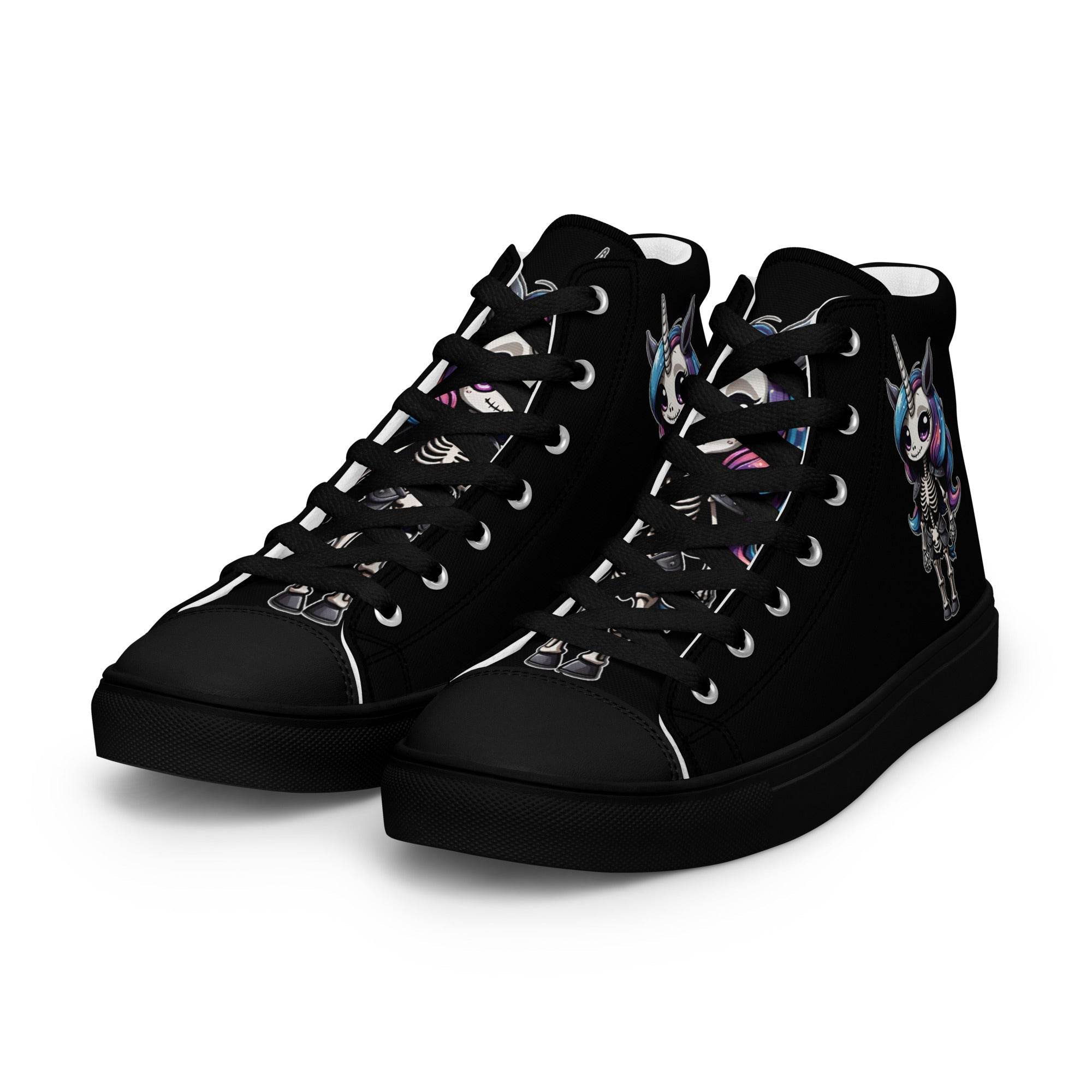 Skeleton Unicorn Women’s High Top Canvas Shoes - 5