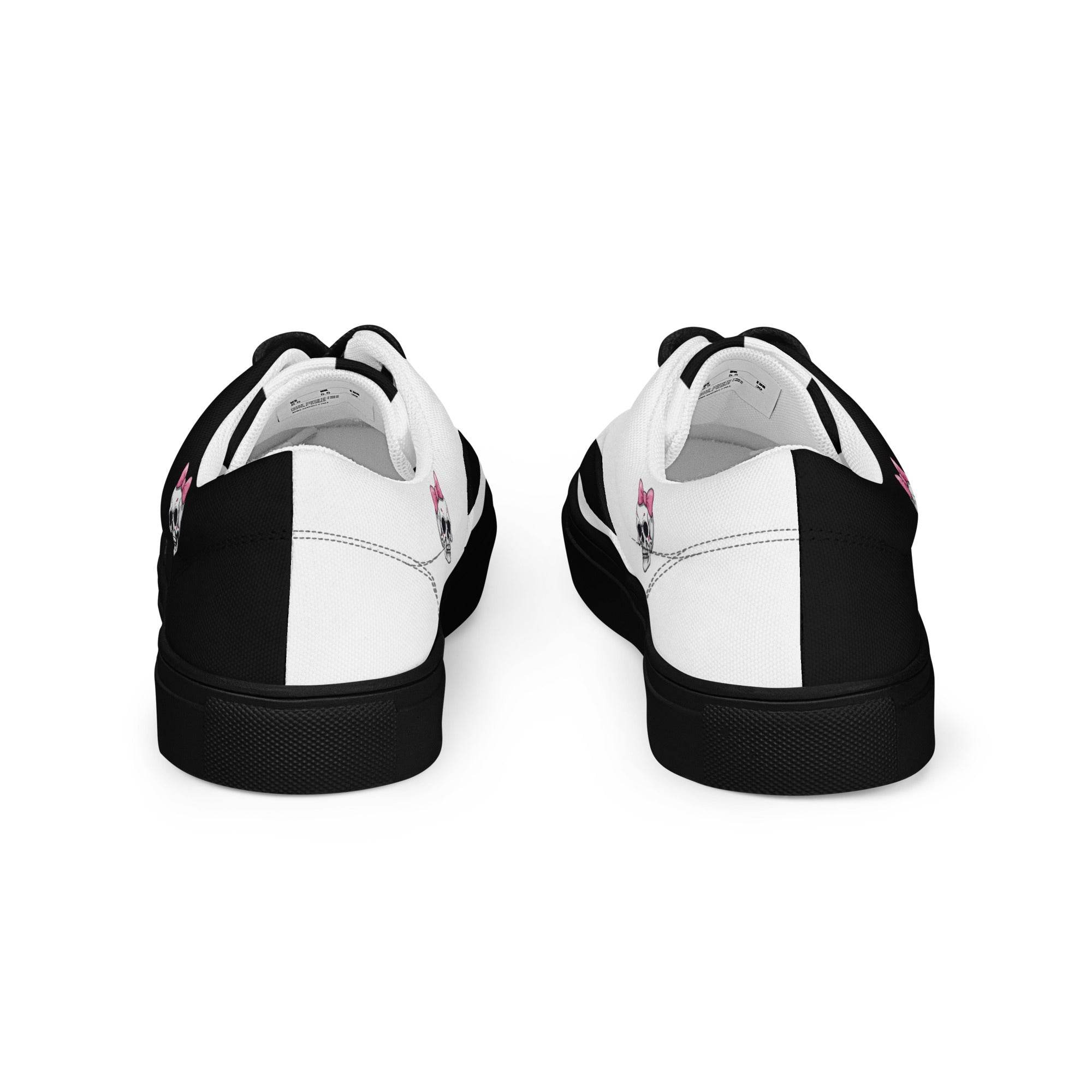 Black and White Girly Skull with Pink Bow Women’s Lace-up Canvas Shoes - 5