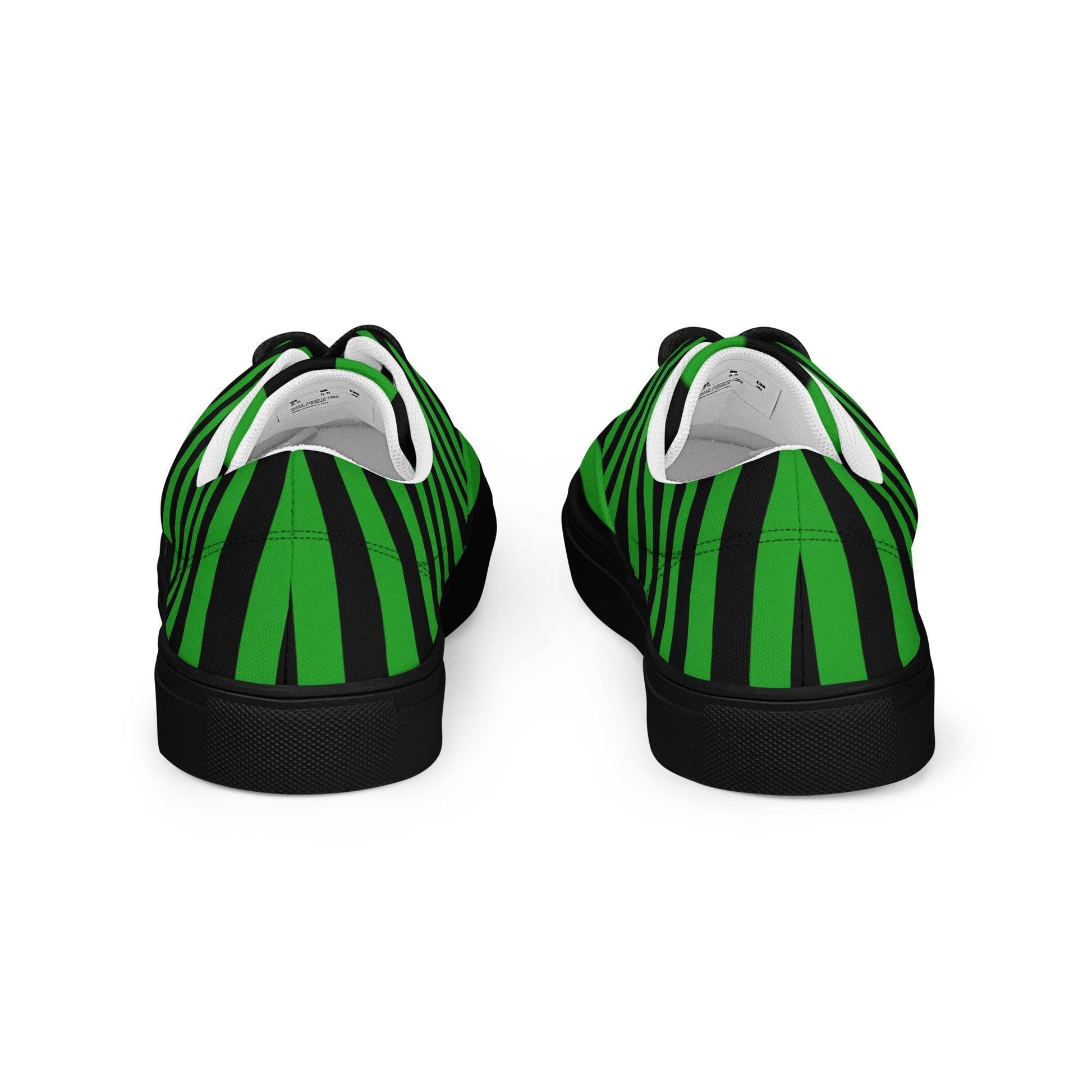 Black and Green Striped Women’s Lace-up Canvas Shoes - 5