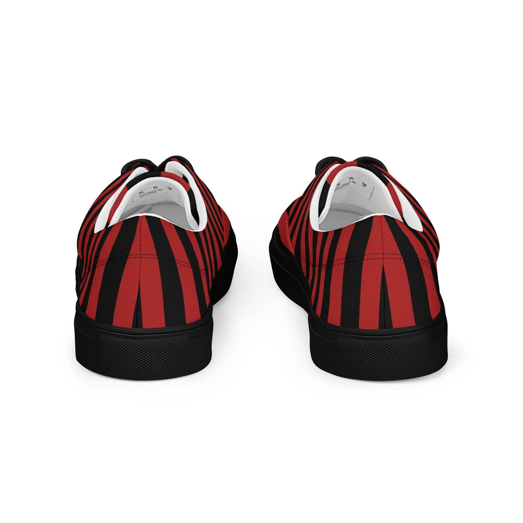 Black and Red Striped Women’s Lace-up Canvas Shoes - 5