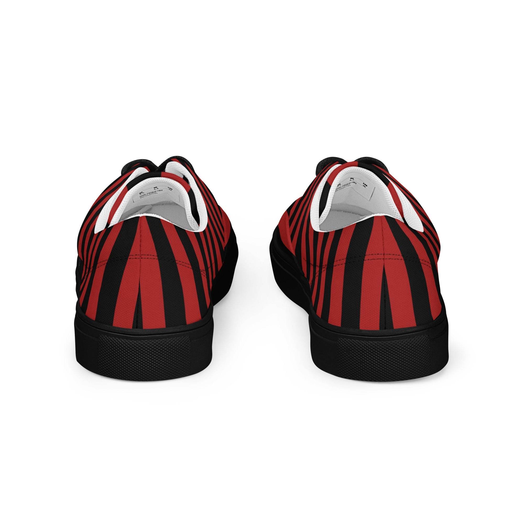 Black and Red Striped Women’s Lace-up Canvas Shoes - 5