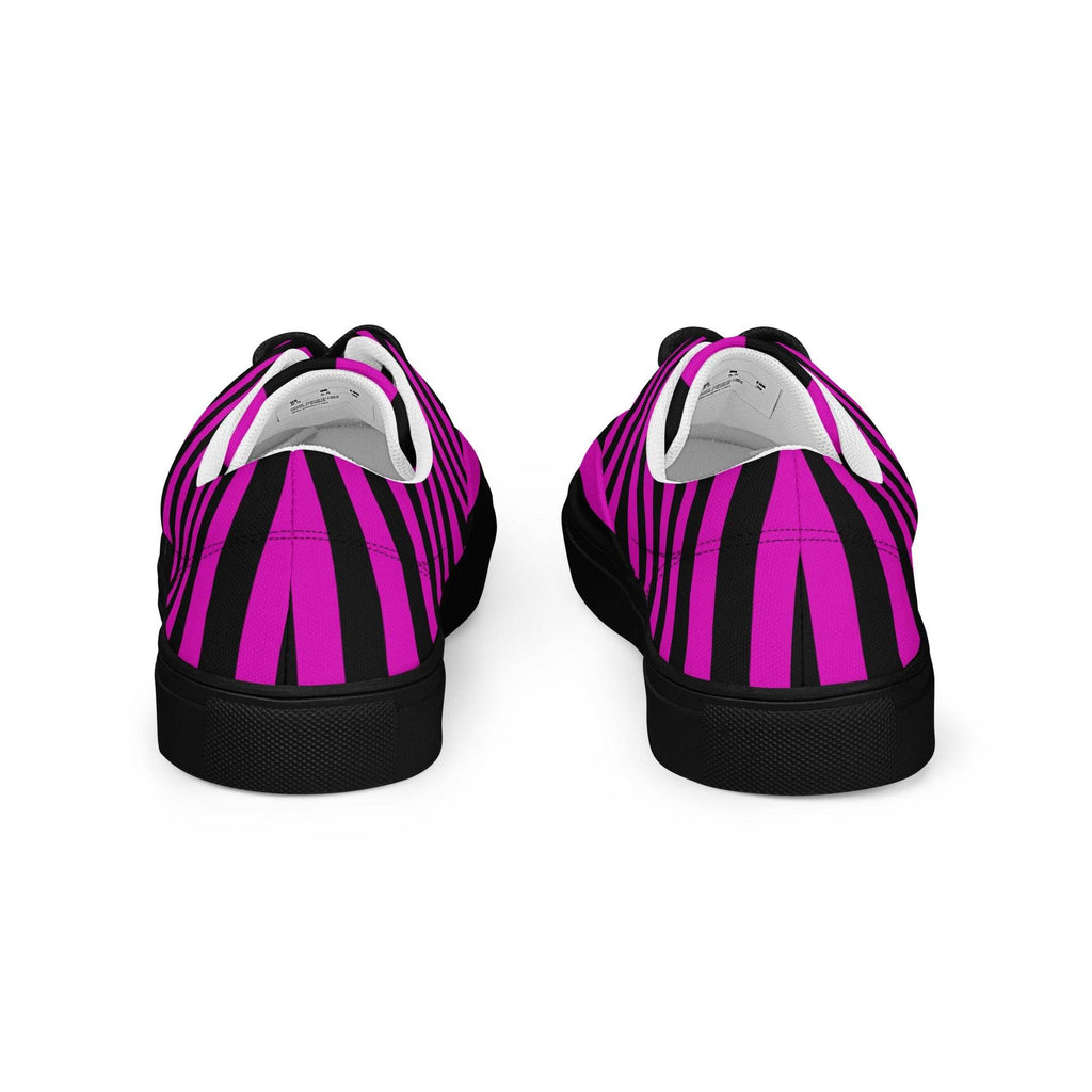 Black and Pink Striped Women’s Lace-up Canvas Shoes - 5