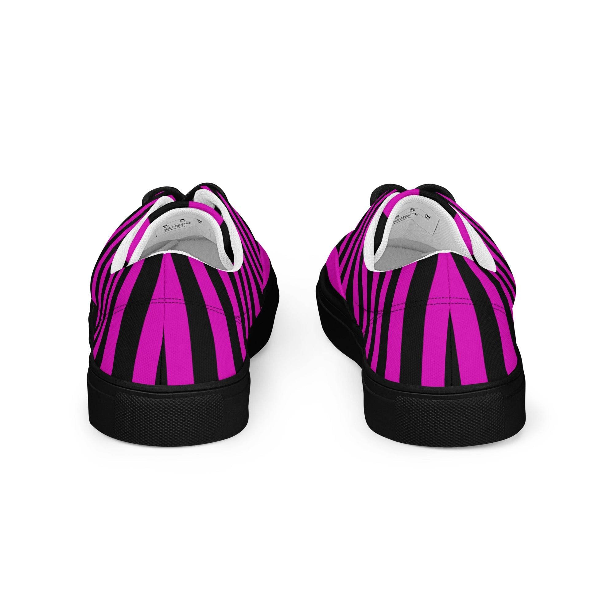 Black and Pink Striped Women’s Lace-up Canvas Shoes - 5