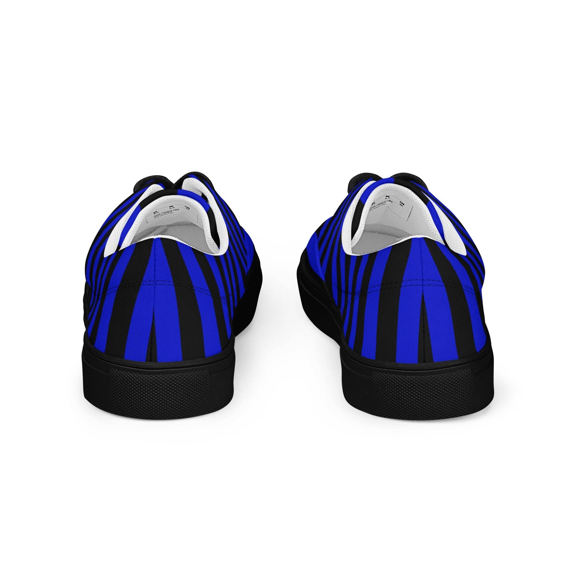 Black and Blue Striped Women’s Lace-up Canvas Shoes - 5