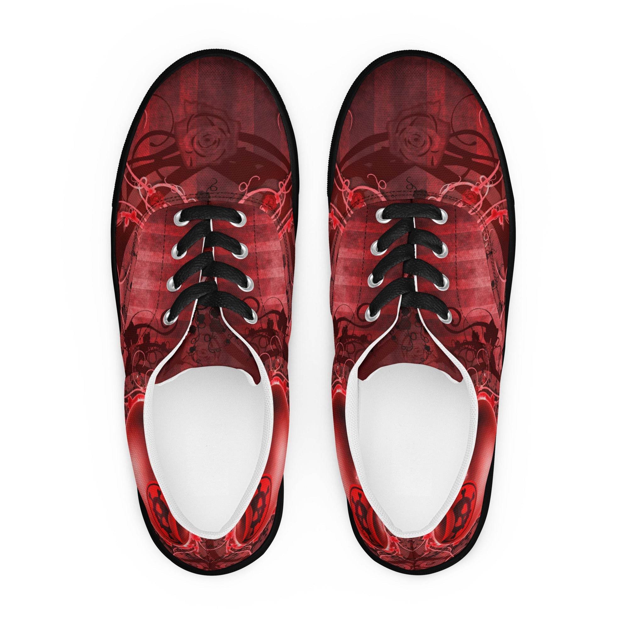 Gothic Skull and Heart Women’s Lace-up Canvas Shoes - 5