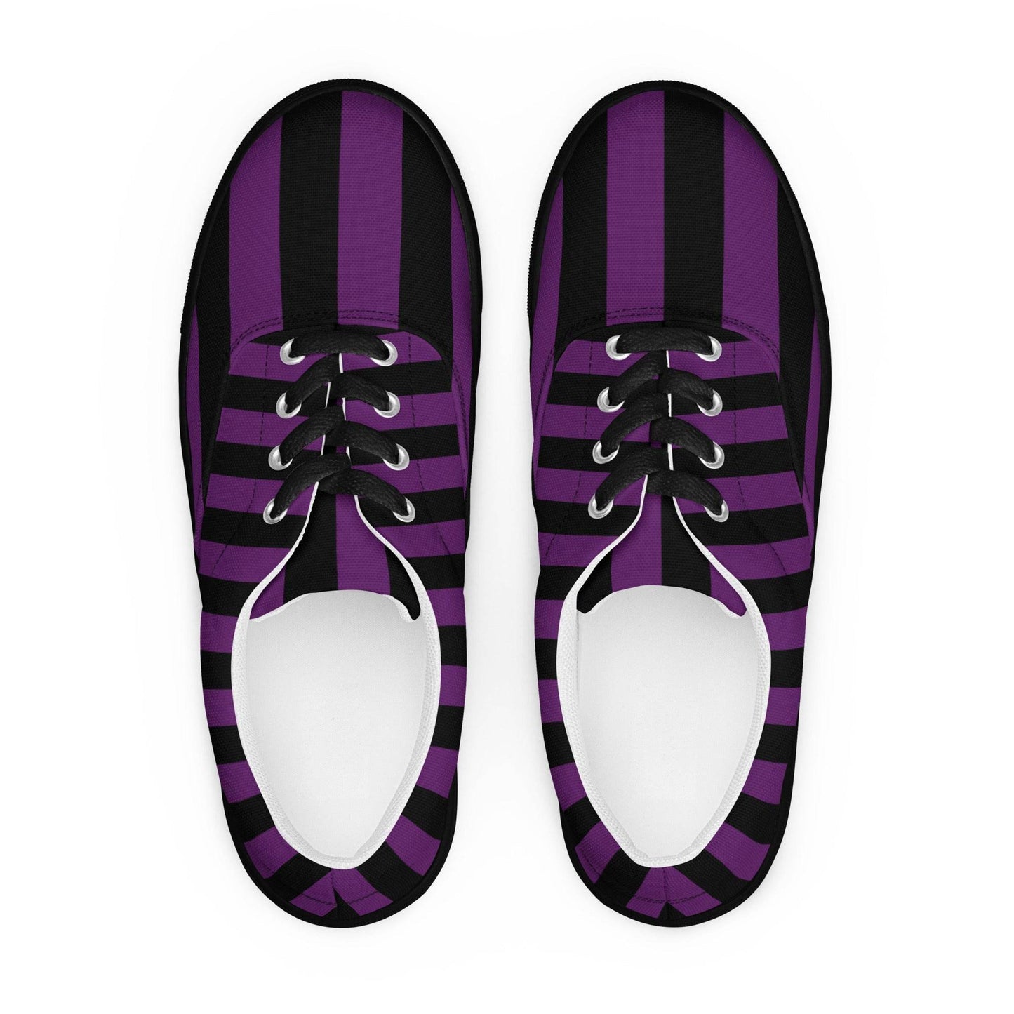 Black and Purple Striped Women’s Lace-up Canvas Shoes - 5