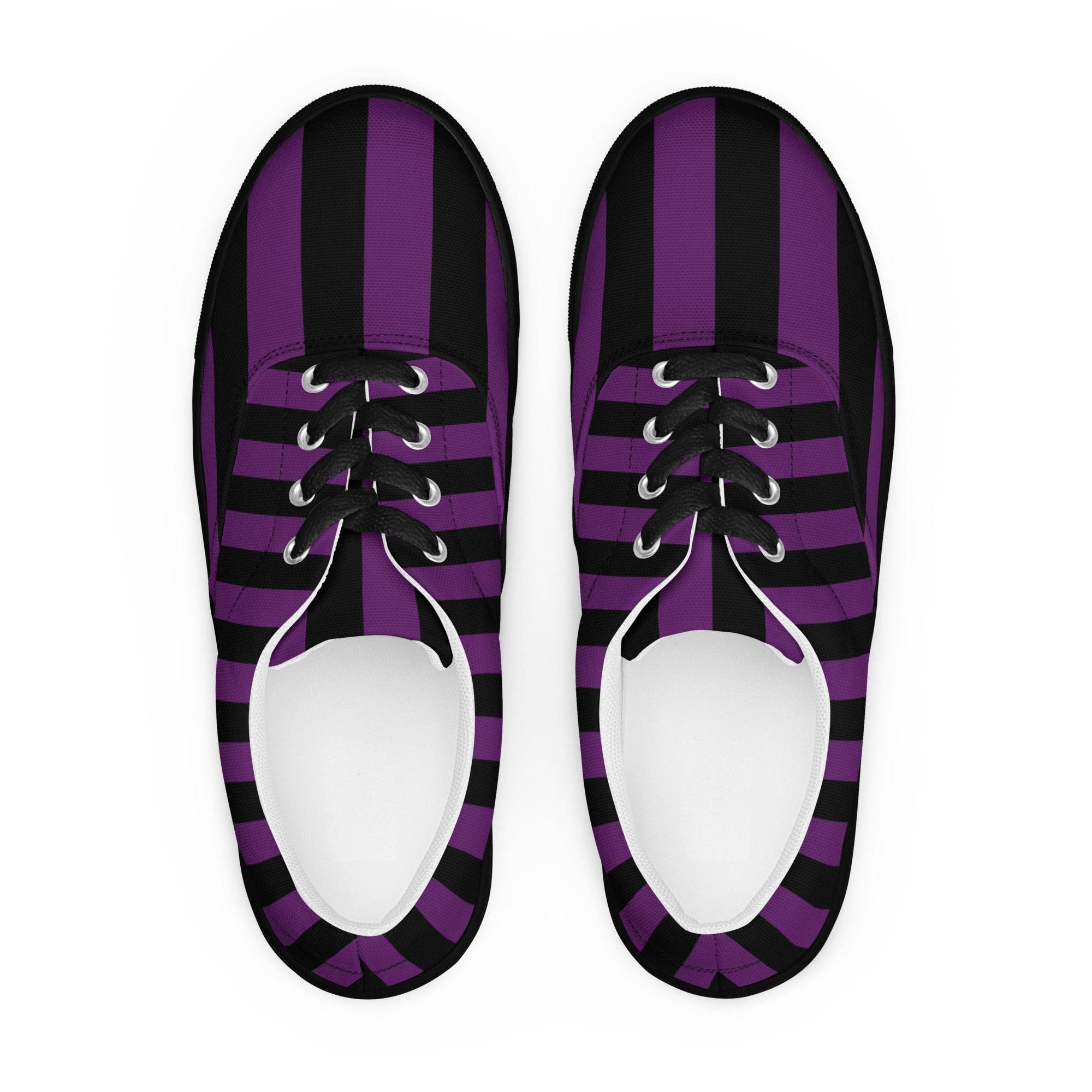 Black and Purple Striped Women’s Lace-up Canvas Shoes - 5