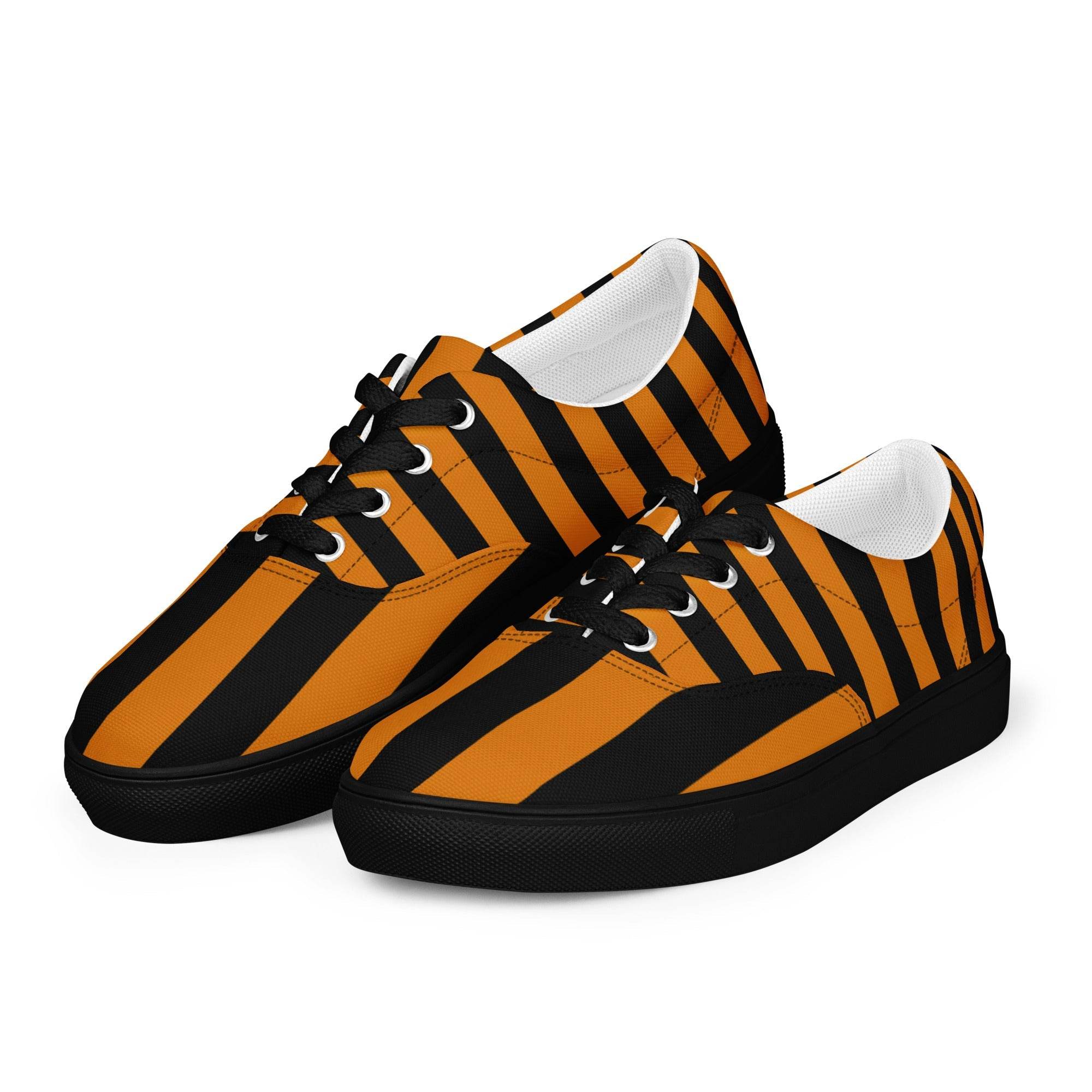 Black and Orange Striped Women’s Lace-up Canvas Shoes - 5