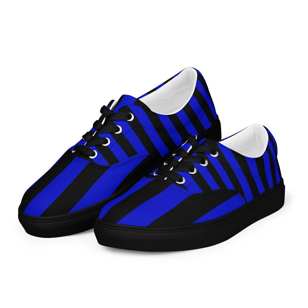 Black and Blue Striped Women’s Lace-up Canvas Shoes - 5