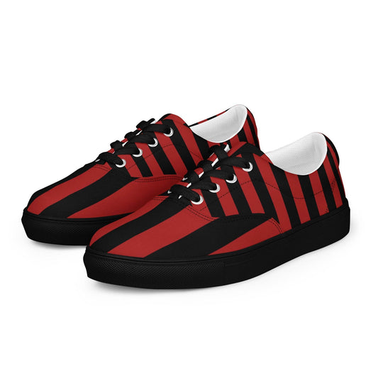 Black and Red Striped Women’s Lace-up Canvas Shoes - 5