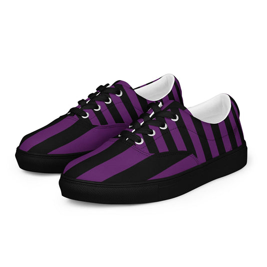 Black and Purple Striped Women’s Lace-up Canvas Shoes - 5