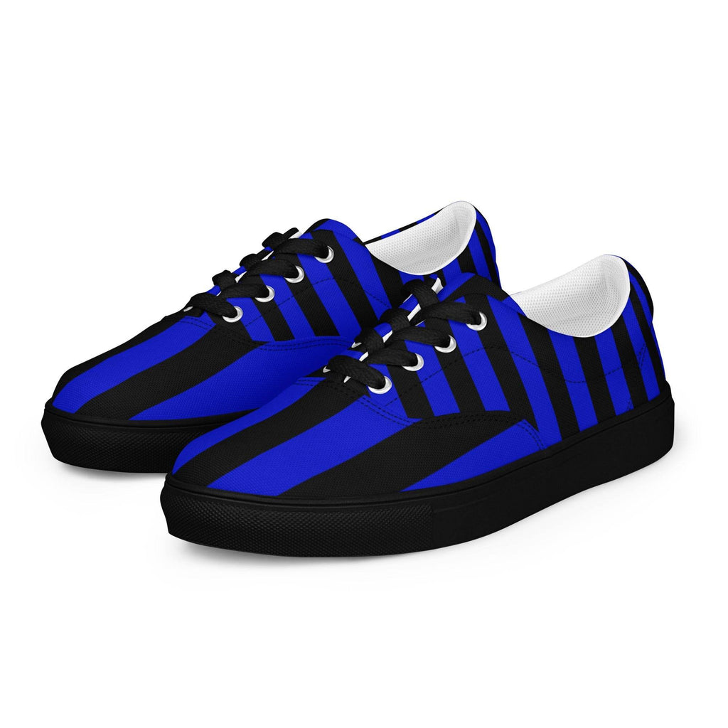 Black and Blue Striped Women’s Lace-up Canvas Shoes - 5
