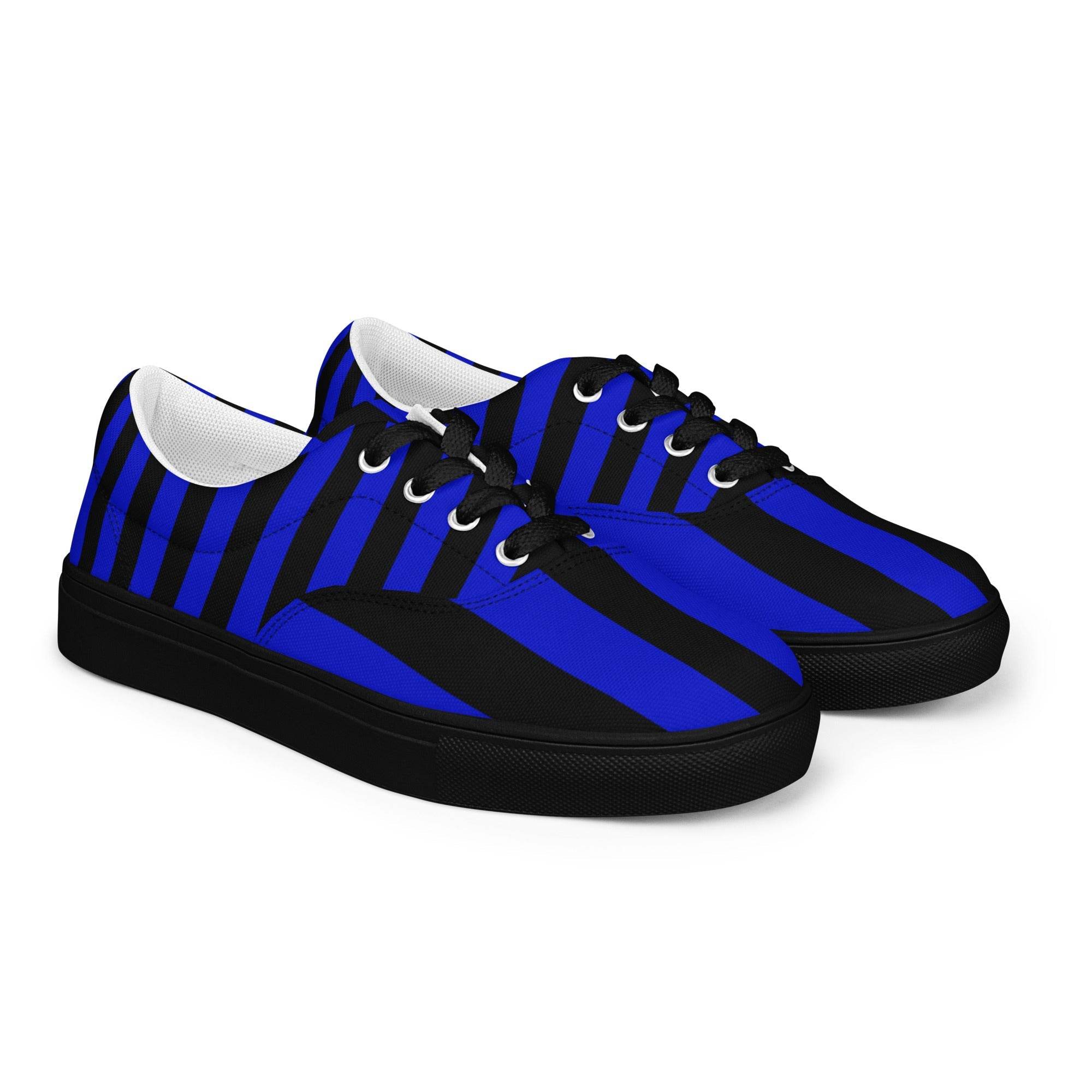 Black and Blue Striped Women’s Lace-up Canvas Shoes - 5