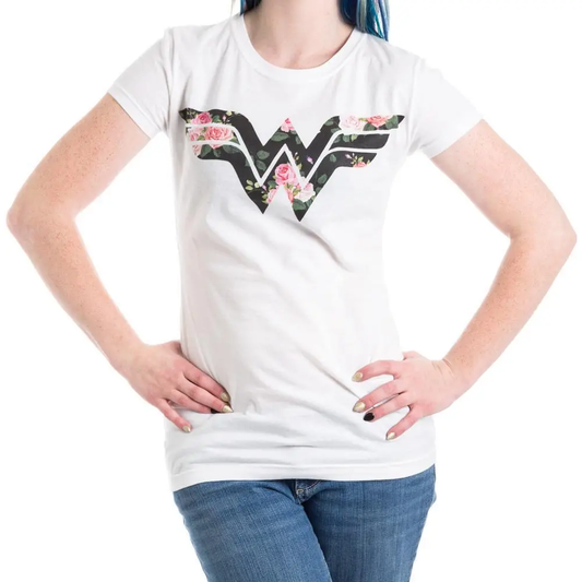 Wonder Woman Flower Logo Women's White T-Shirt Tee Shirt