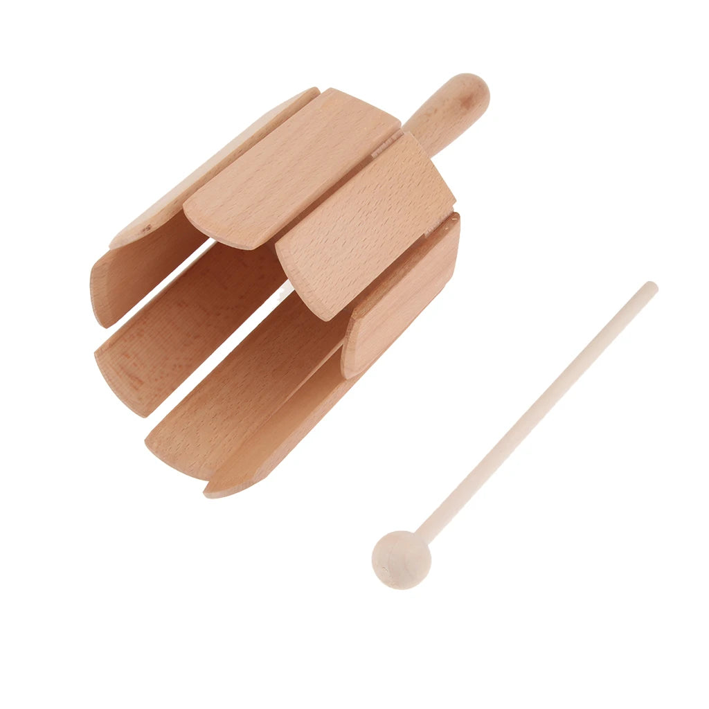 Wooden Eight Sound Tube Percussion Instrument Musical Toy with Stick and Handle for Kids and Toddler