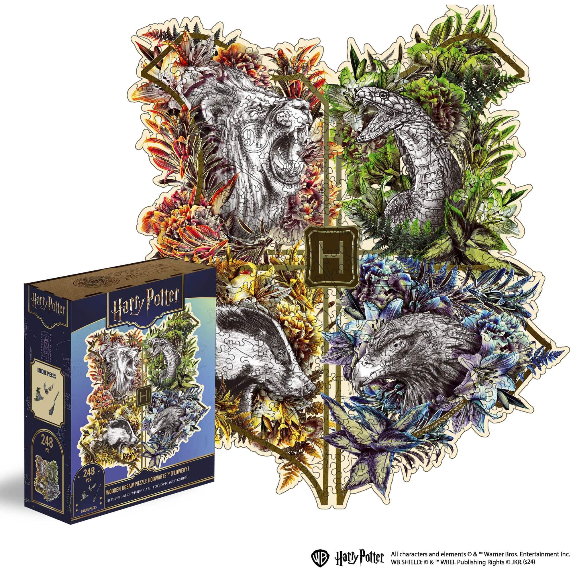 Wooden jigsaw puzzle Harry Potter Hogwarts™ Houses (Flowery)