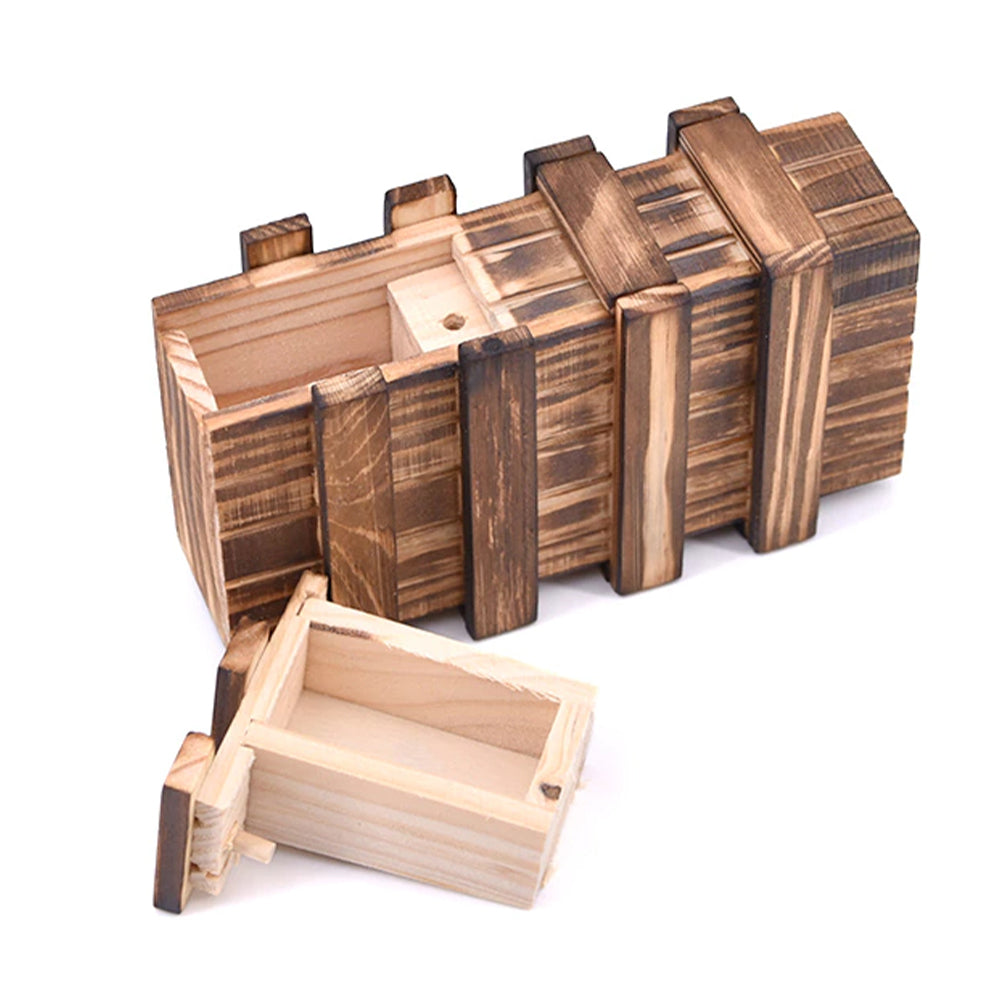 Wooden Puzzle Box with Secret Hidden Compartment for Adults