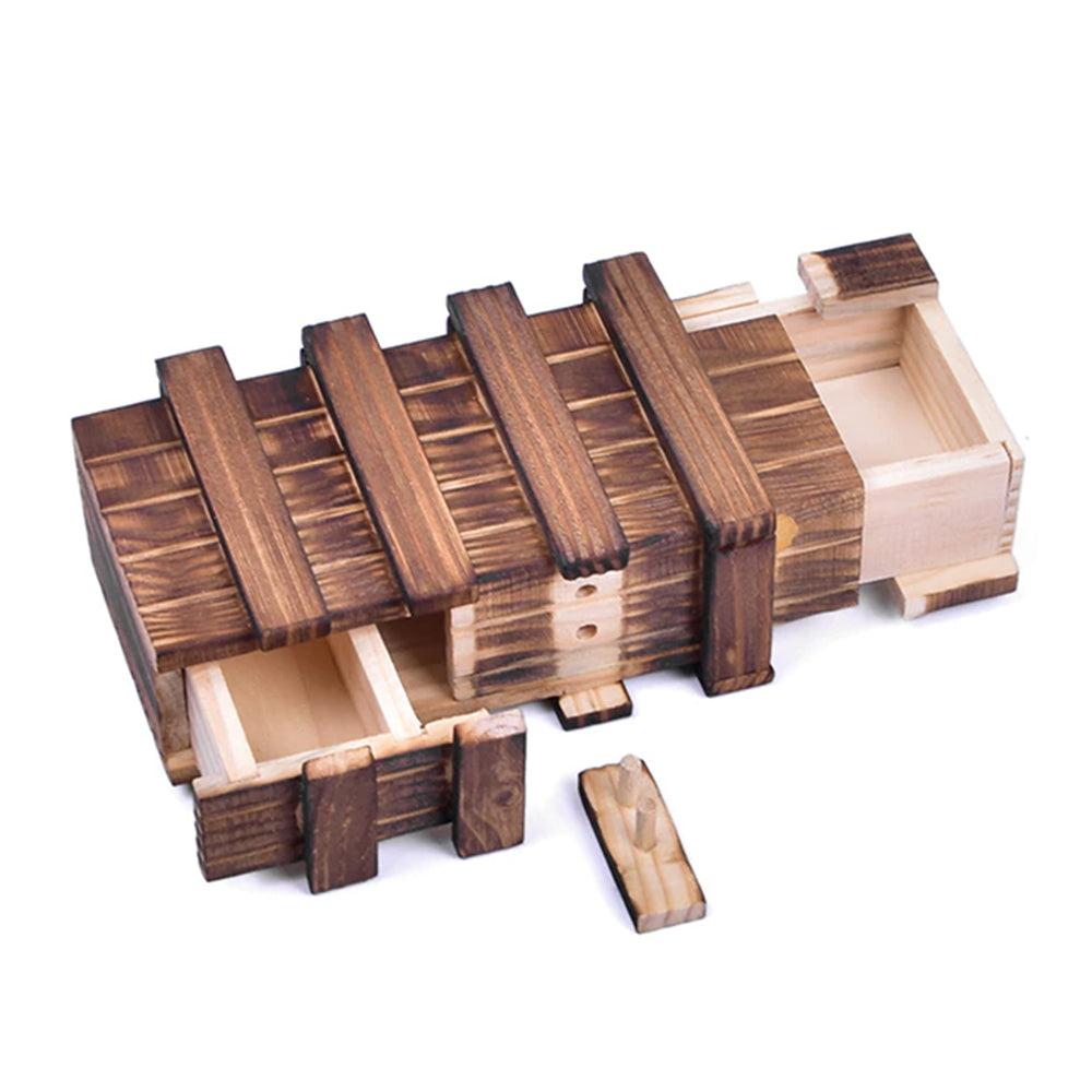 Wooden Puzzle Box with Secret Hidden Compartment for Adults