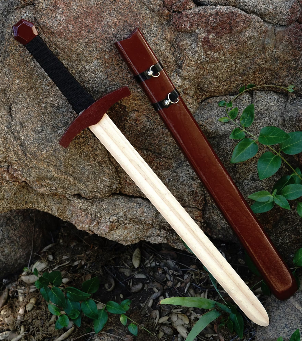 Children's Brown Wooden Toy Medieval Knight Sword With Wooden Sheath