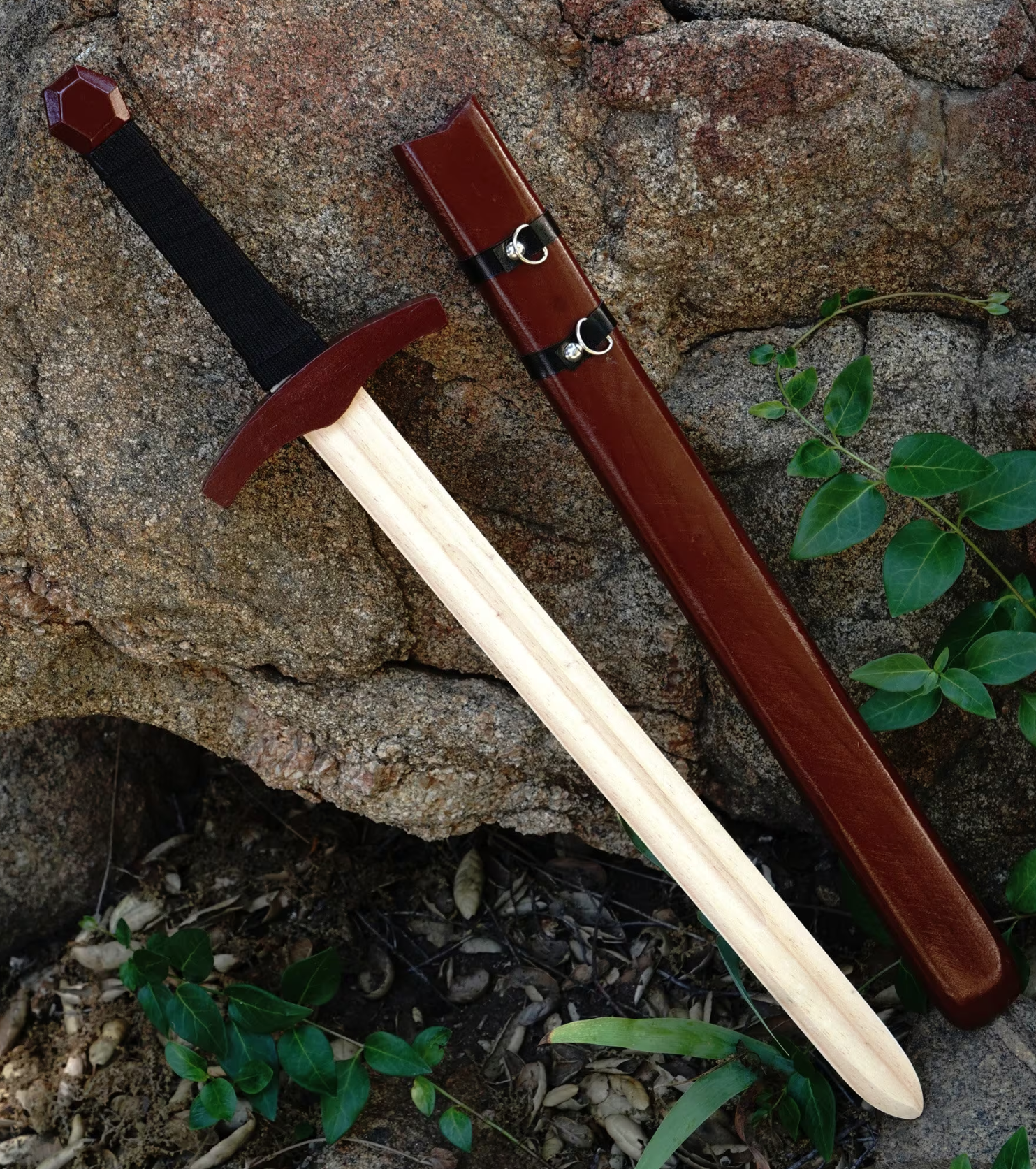 Children's Brown Wooden Toy Medieval Knight Sword With Wooden Sheath