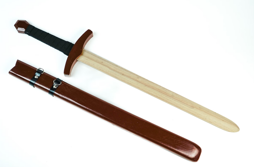 Children's Brown Wooden Toy Medieval Knight Sword With Wooden Sheath
