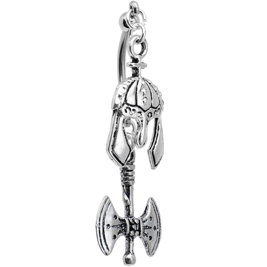 Handcrafted Viking Axe and Helmet Double Mount Dangle Belly Ring