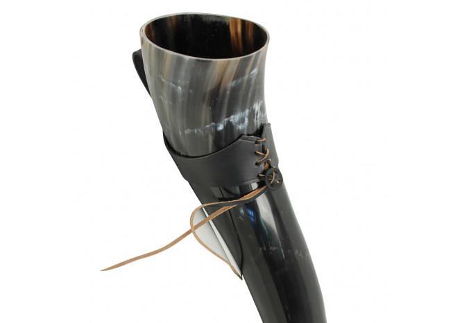 XL Drinking Horn with Black Leather Belt Frog