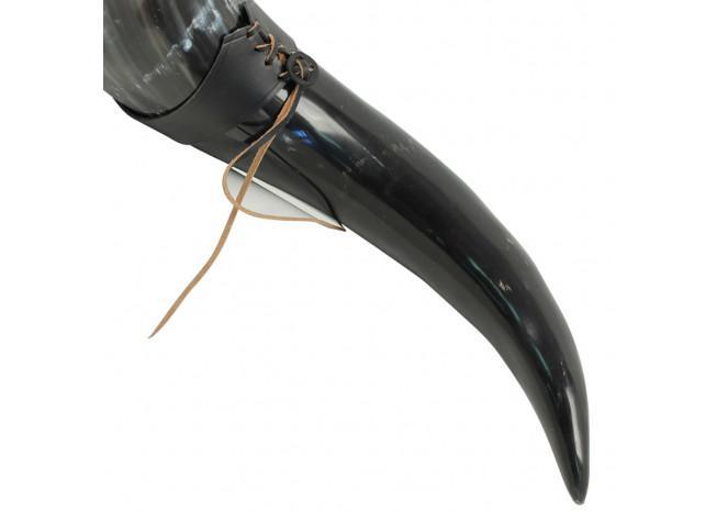 XL Drinking Horn with Black Leather Belt Frog