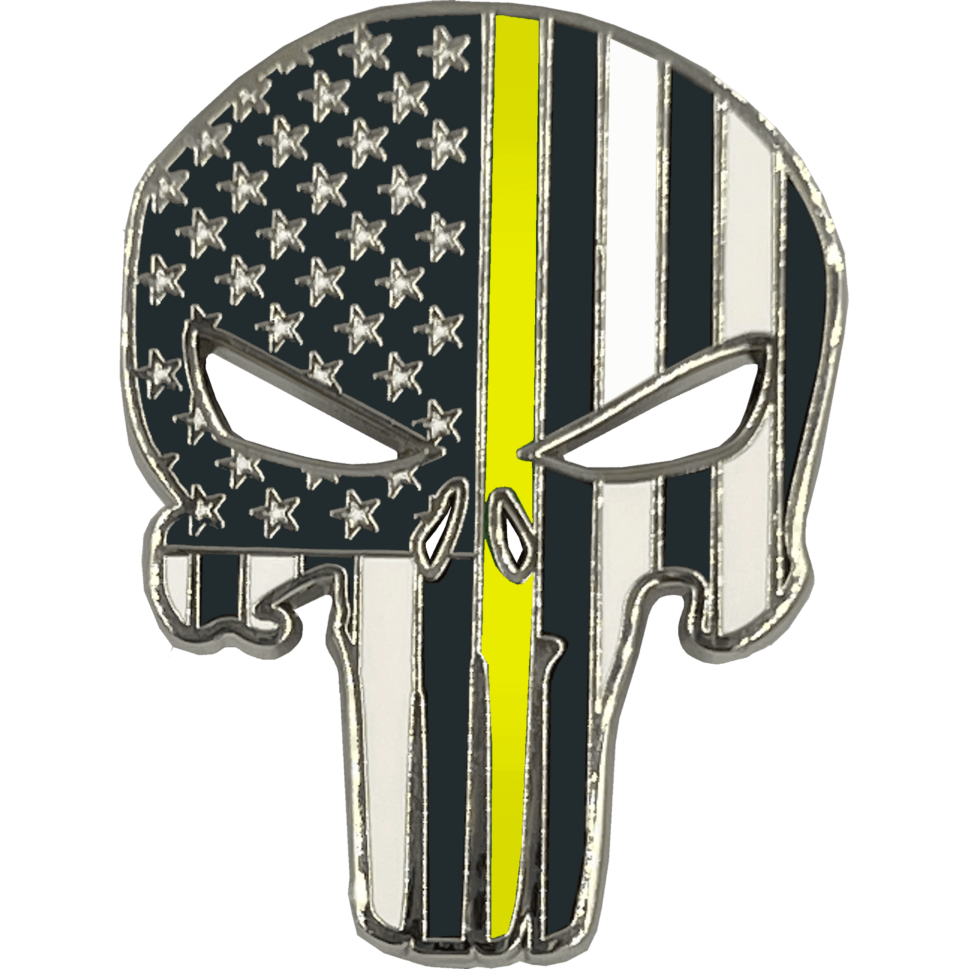PBX-003-A Thin Gold Line American Flag Pin Police Emergency 911 Dispatcher with die-cut eyes yellow trucker and dual pin posts and deluxe locking clasps - 