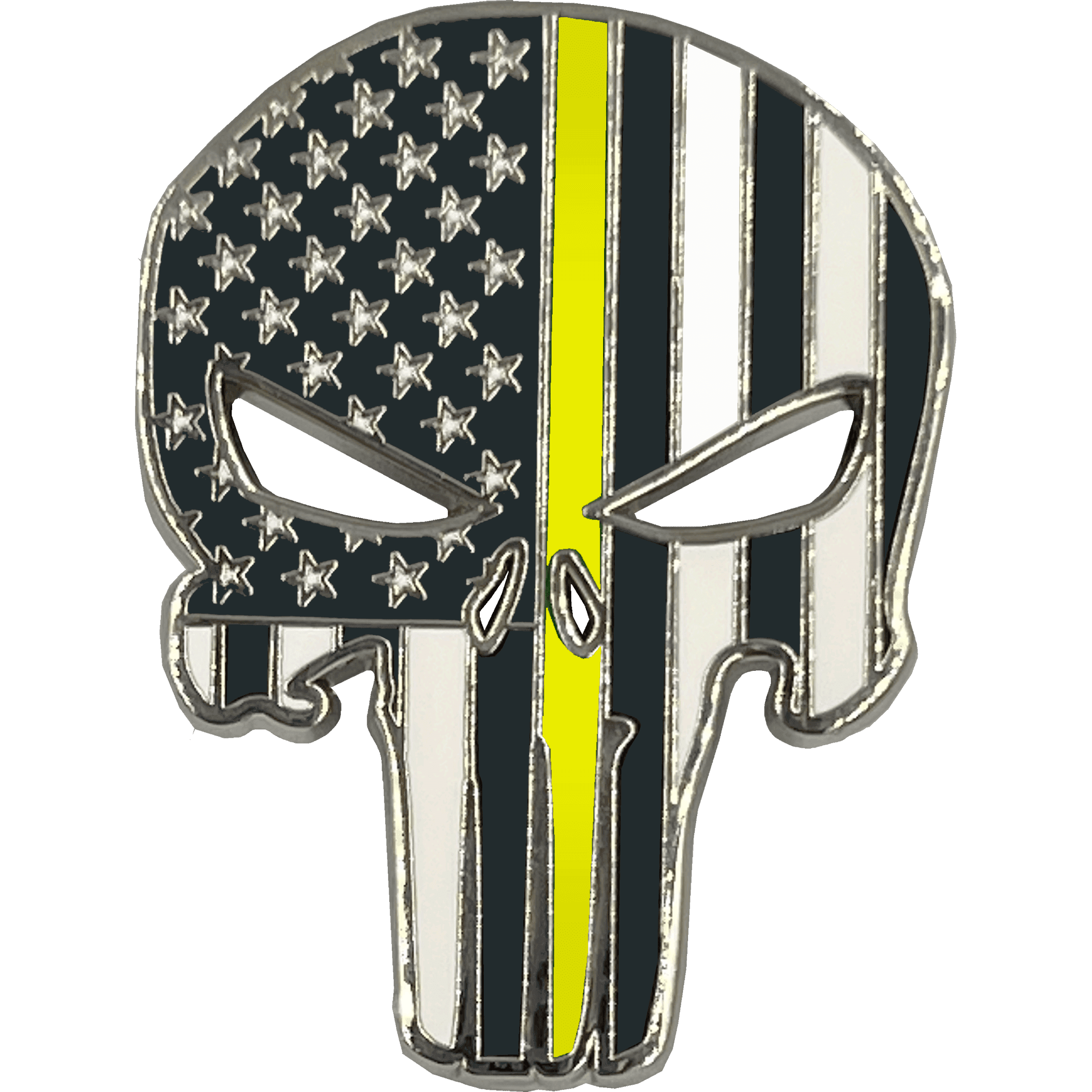 PBX-003-A Thin Gold Line American Flag Pin Police Emergency 911 Dispatcher with die-cut eyes yellow trucker and dual pin posts and deluxe locking clasps - 