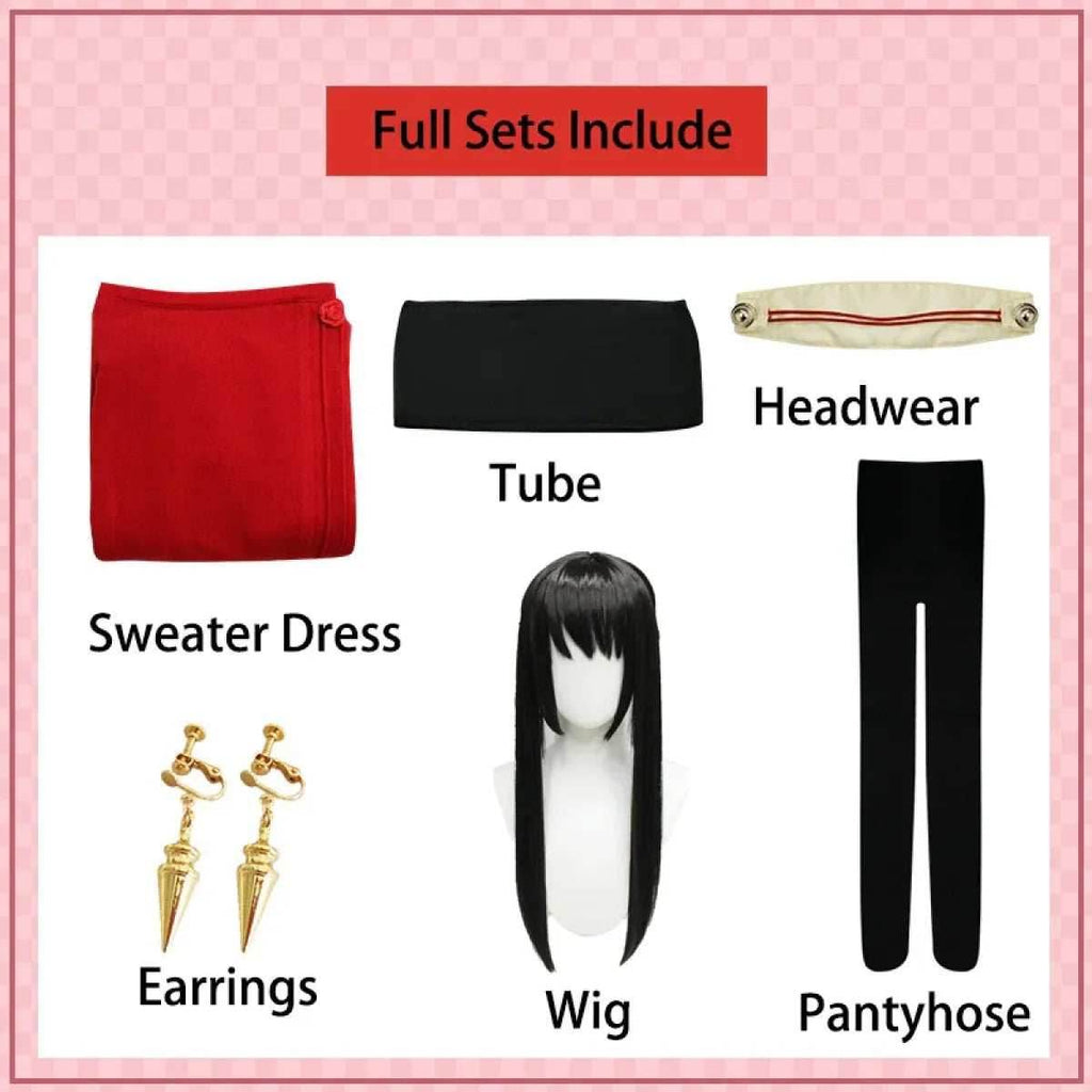 Yor Forger 'Thorn Princess' Cosplay - Sexy Red Sweater Dress - Yor Briar Dress Wig / XXL