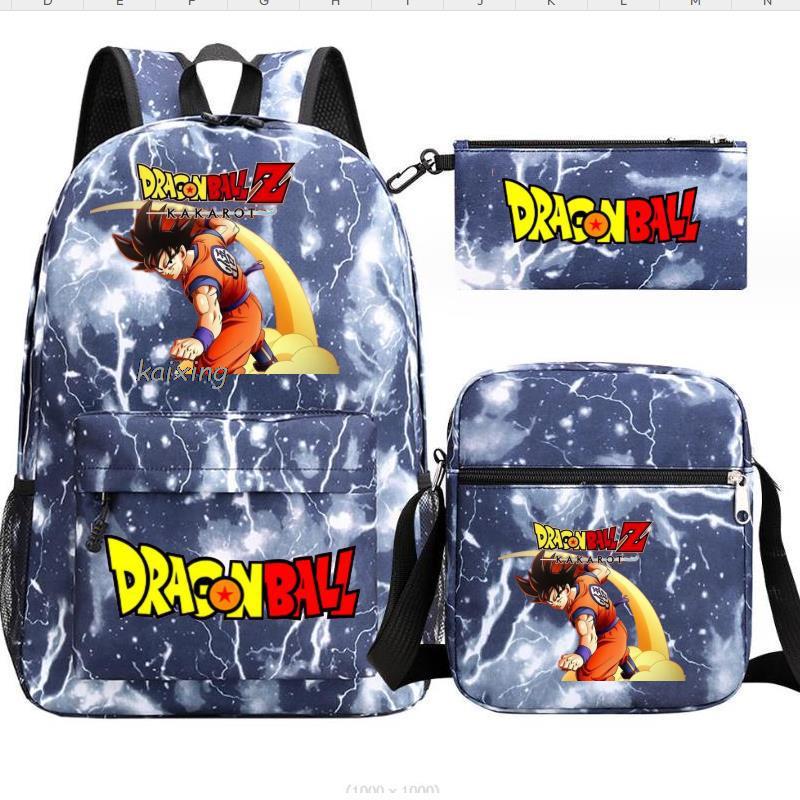 Youth Dragon Ball Backpack Student Shoulder Bag Travel Bag 3-Piece Set