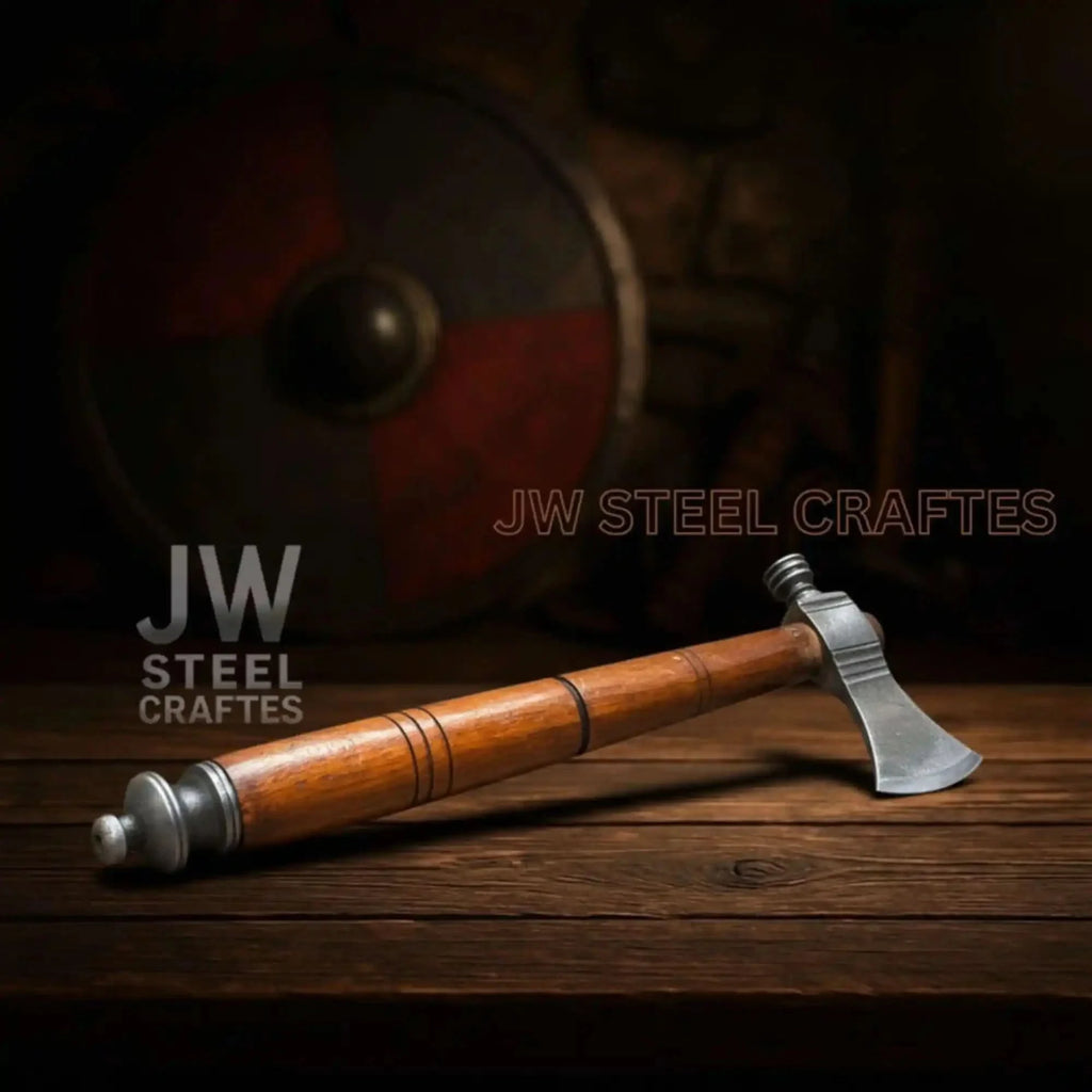 Collectible Artisan Pipe Axe in Damascus Steel with Hardwood Handle