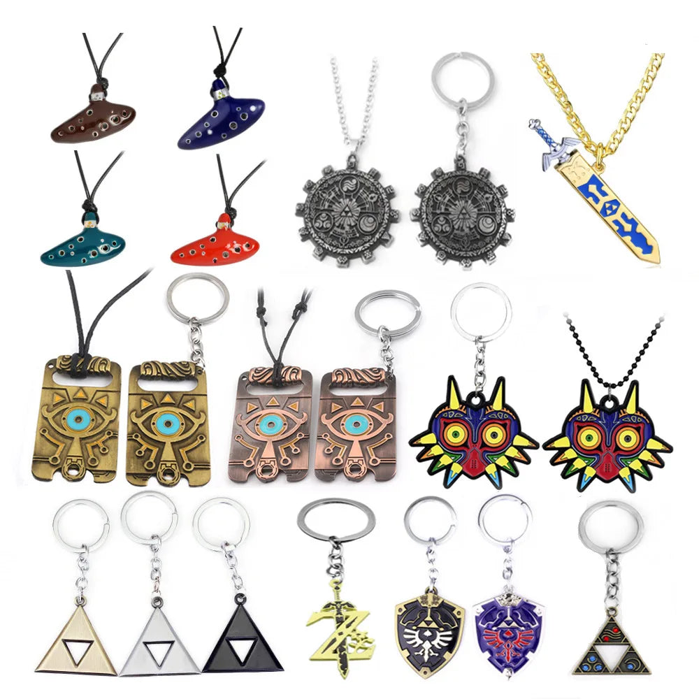 Zeldas Hylian Shield Keychain Breath of The Wild Sheikah Eye Majora's Mask Sword Triforce Symbol Pendant Key Chain Men Jewelry